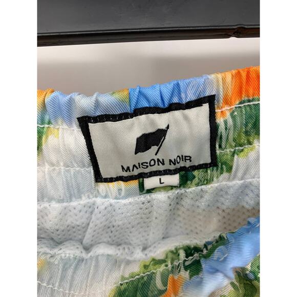 Maison Noir Blue Tan Orange Tropical Island Swim Trunks Shorts Size L Vacation - Picture 3 of 6